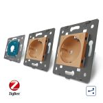 Intrerupator LIVOLO simplu ZigBee cap scara / cap cruce cu touch si 2 prize ZigBee din sticla, Control de pe telefon