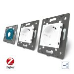 Intrerupator LIVOLO simplu ZigBee cap scara / cap cruce cu touch si 2 prize ZigBee din sticla, Control de pe telefon