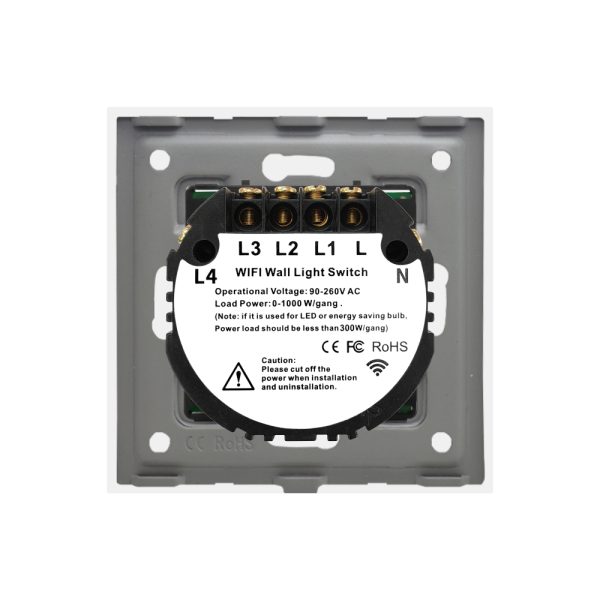 Intrerupator Cvadruplu Wi-Fi + RF433 cu Touch din Sticla LUXION
