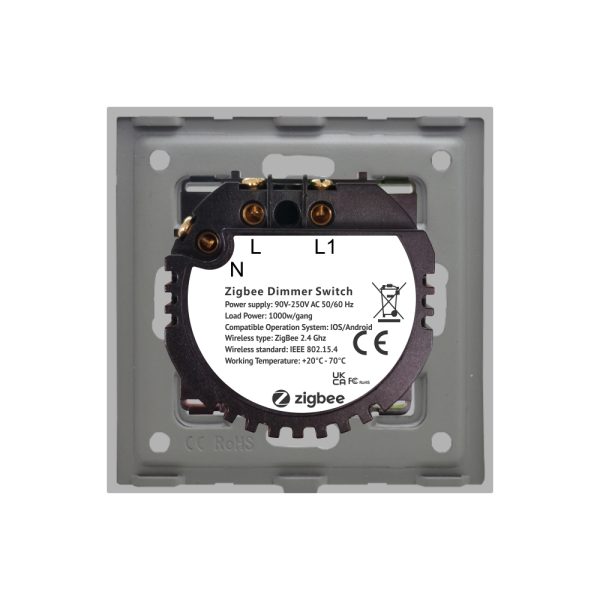 Intrerupator Simplu cu Variator cu Touch din Sticla si Rama de Aluminiu LUXION, protocol Zigbee