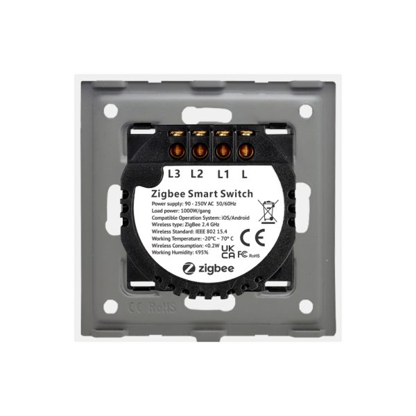 Intrerupator Triplu cu Touch din Sticla si Rama de Aluminiu LUXION, Protocol ZigBee
