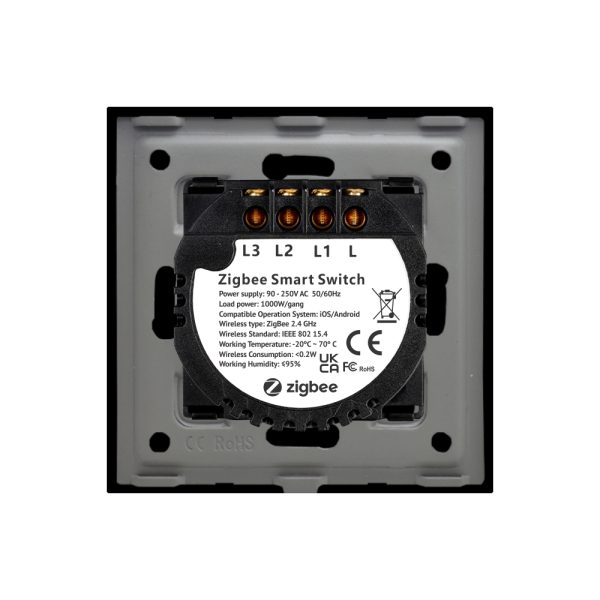 Intrerupator Triplu cu Touch din Sticla si Rama de Aluminiu LUXION, Protocol ZigBee