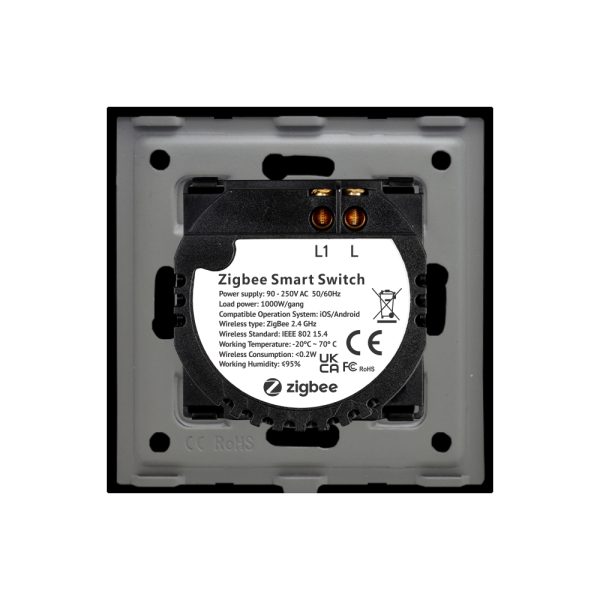 Intrerupator Simplu cu Touch din Sticla si Rama de Aluminiu LUXION, protocol Zigbee