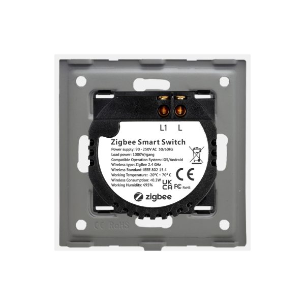 Intrerupator Simplu cu Touch din Sticla si Rama de Aluminiu LUXION, protocol Zigbee