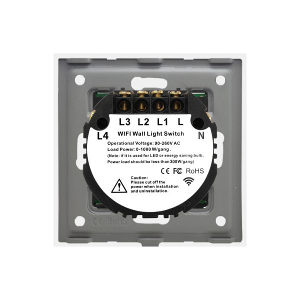 Intrerupator Cvadruplu Wi-Fi + RF433 cu Touch din Sticla LUXION
