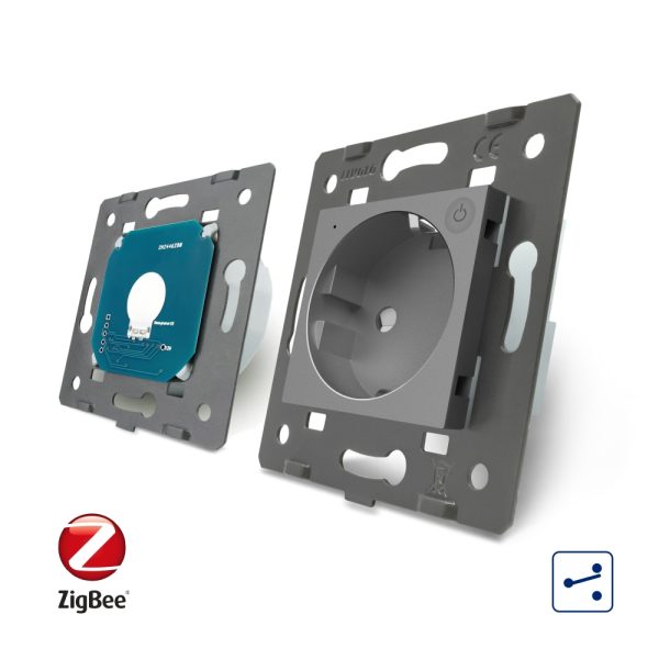 Intrerupator simplu cap scara / cap cruce ZigBee + priza simpla Livolo ZigBee, Rama din sticla, Control de pe telefon