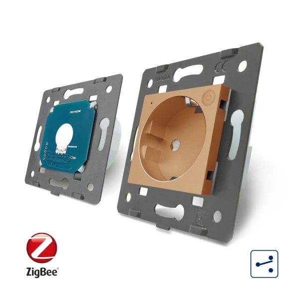 Intrerupator simplu cap scara / cap cruce ZigBee + priza simpla Livolo ZigBee, Rama din sticla, Control de pe telefon