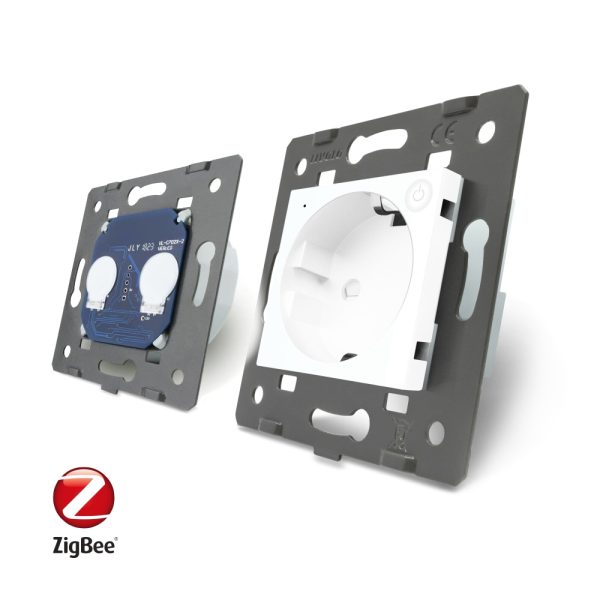 Intrerupator dublu ZigBee + priza simpla ZigBee Livolo, rama din sticla, Control de pe telefon