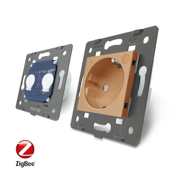Intrerupator dublu ZigBee + priza simpla ZigBee Livolo, rama din sticla, Control de pe telefon