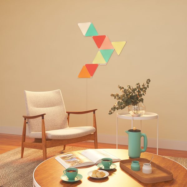 Kit 9 Panouri luminoase Nanoleaf Shapes Triangles, Iluminare LED RGBW, Senzor muzica, Flux luminos total 720 lumeni