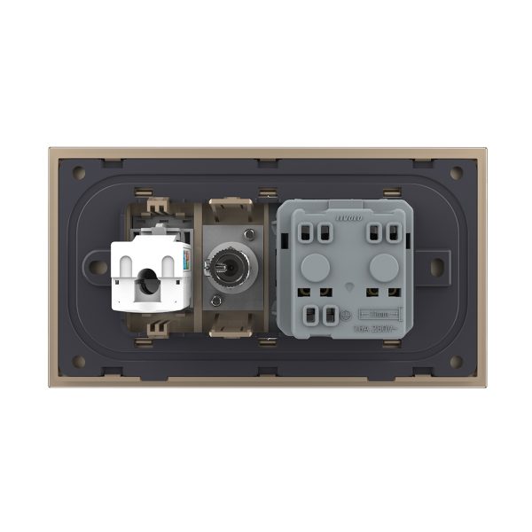 Priza Dubla Livolo cu Rama din Sticla 1 Priza Schuko+TV/internet, Standard Italian – Serie Noua