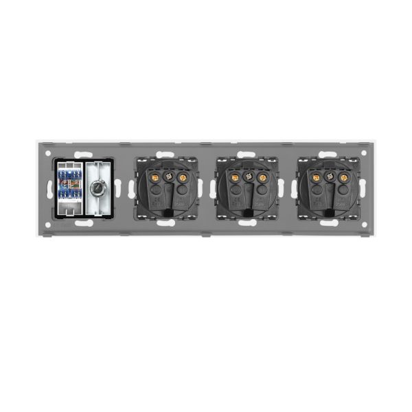 Priza Tripla Schuko + TV + Internet cu Rama Din Sticla LUXION
