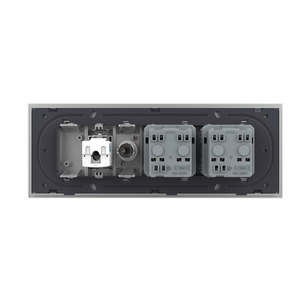 Priza Tripla cu Blank Livolo cu Rama din Sticla 2 Prize Schuko+TV/internet, Standard Italian – Serie Noua