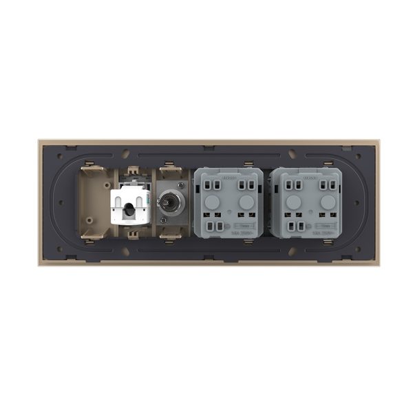 Priza Tripla cu Blank Livolo cu Rama din Sticla 2 Prize Schuko+TV/internet, Standard Italian – Serie Noua