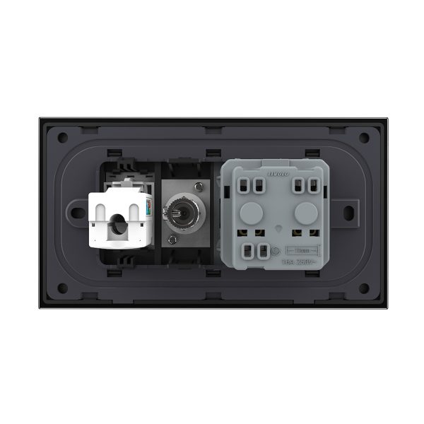 Priza Dubla Livolo cu Rama din Sticla 1 Priza Schuko+TV/internet, Standard Italian – Serie Noua