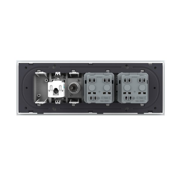Priza Tripla cu Blank Livolo cu Rama din Sticla 2 Prize Schuko+TV/internet, Standard Italian – Serie Noua