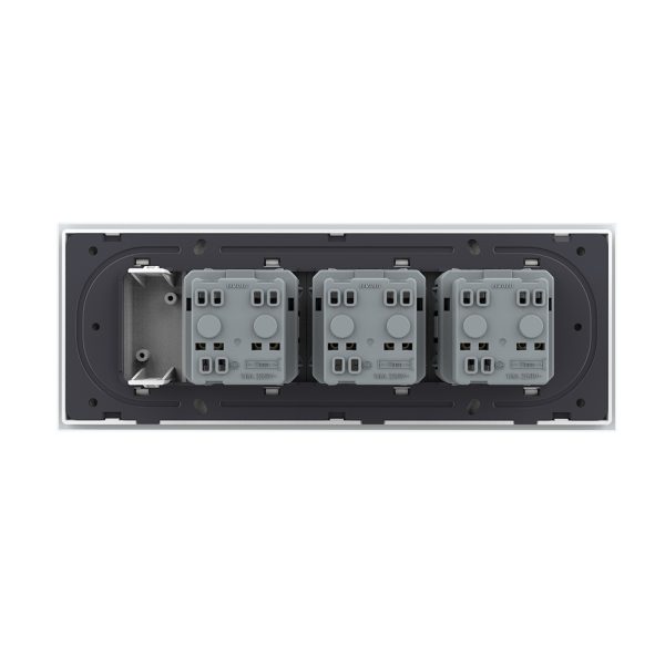 Priza tripla cu blank Livolo cu rama din sticla 6/7 module – standard Italian