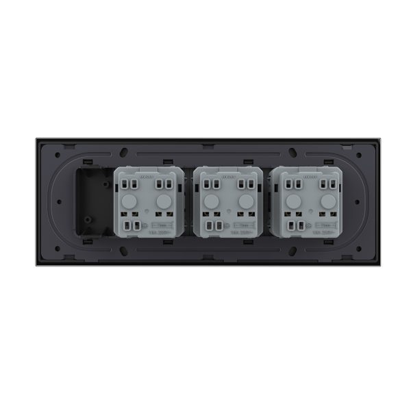 Priza tripla cu blank Livolo cu rama din sticla 6/7 module – standard Italian