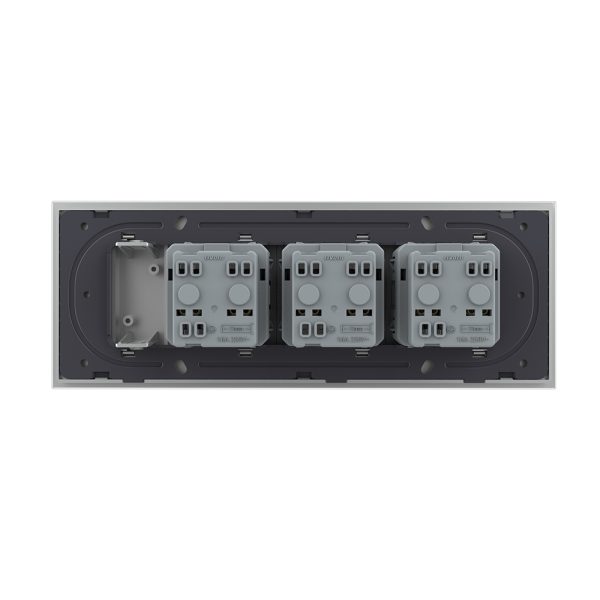 Priza tripla cu blank Livolo cu rama din sticla 6/7 module – standard Italian
