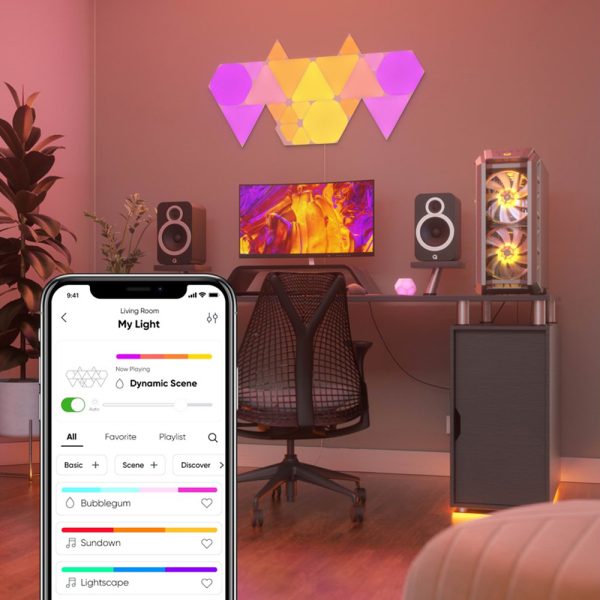 Pachet 3 Panouri luminaose Nanoleaf Shapes Triangles, 16 Milioane culori, Iluminare LED RGBW, Temperatura culoare reglabila