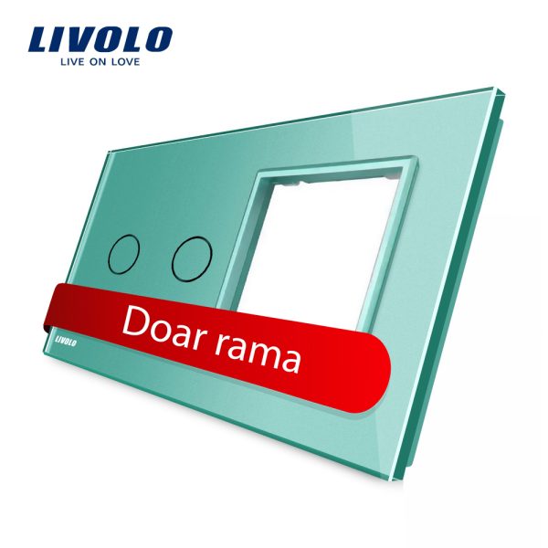 Panou intrerupator dublu cu touch + priza simpla Livolo din sticla