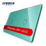 Panou intrerupator simplu+simplu cu touch Livolo din sticla