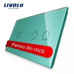 Panou intrerupator simplu+dublu cu touch Livolo din sticla
