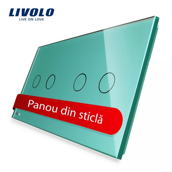 Panou intrerupator dublu+dublu cu touch Livolo din sticla