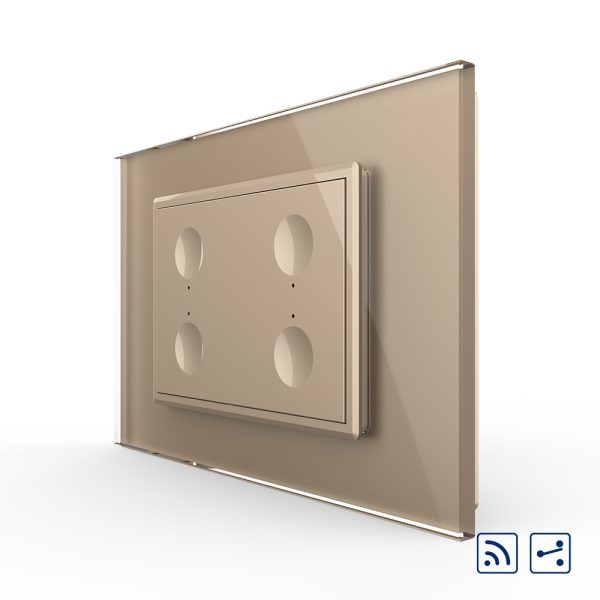 Intrerupator cvadruplu cap scara / cap cruce wireless cu touch Livolo cu rama din sticla, standard Italian – Serie noua