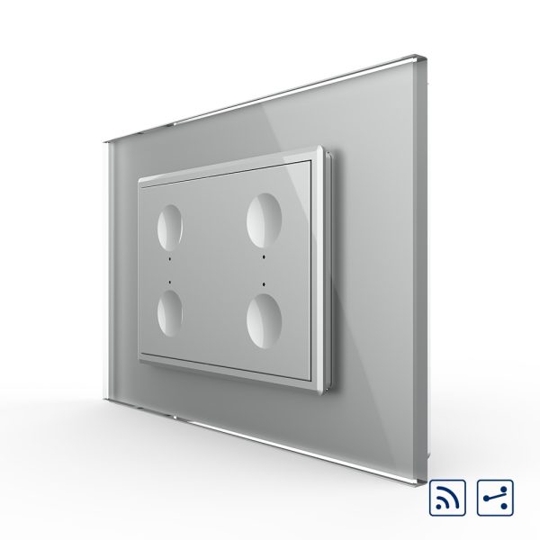 Intrerupator cvadruplu cap scara / cap cruce wireless cu touch Livolo cu rama din sticla, standard Italian – Serie noua