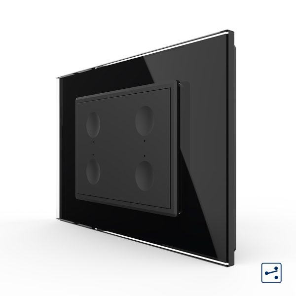 Intrerupator cvadruplu cap scara / cap cruce cu touch Livolo cu rama din sticla, standard Italian – Serie noua