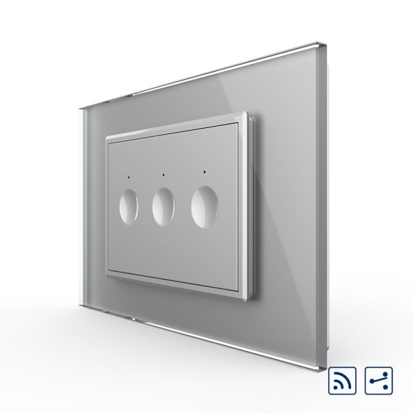 Intrerupator triplu cap scara / cap cruce wireless cu touch Livolo cu rama din sticla, standard Italian – Serie noua