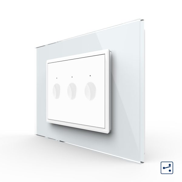 Intrerupator triplu cap scara / cap cruce cu touch Livolo cu rama din sticla, standard Italian – Serie noua