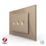 Intrerupator triplu cap scara / cap cruce cu touch Livolo cu rama din sticla, standard Italian, protocol ZigBee – Serie noua