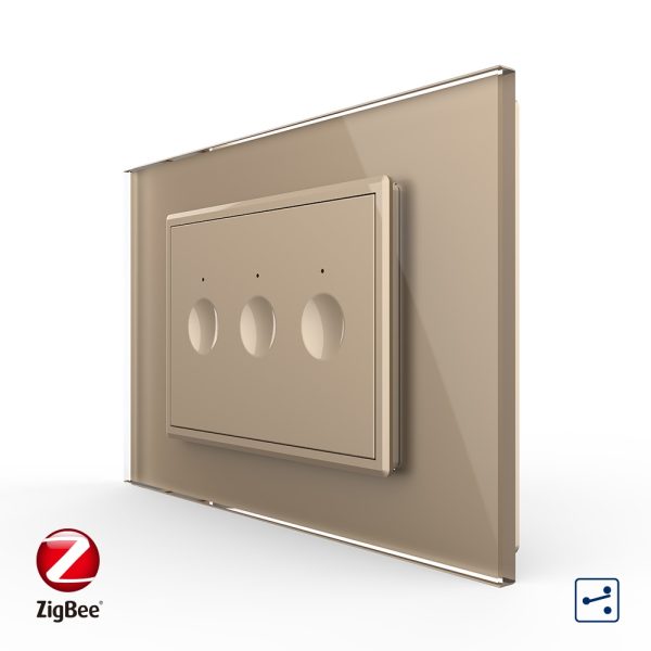 Intrerupator triplu cap scara / cap cruce cu touch Livolo cu rama din sticla, standard Italian, protocol ZigBee – Serie noua