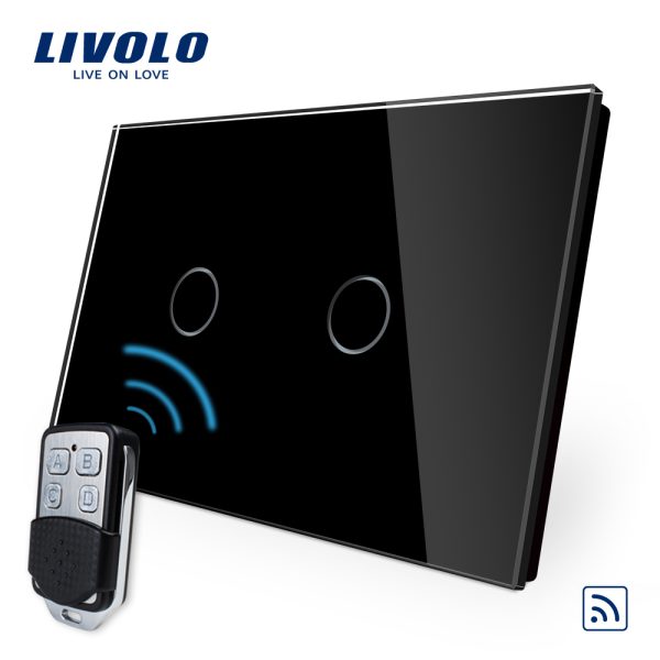 Intrerupator dublu wireless cu touch Livolo din sticla si telecomanda inclusa-standard italian
