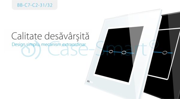 Panou intrerupator dublu cu touch Livolo din sticla – Seria R