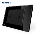 Priza dubla USB Livolo cu rama din sticla – standard italian