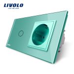 Intrerupator simplu cap scara / cap cruce + priza simpla Livolo rama din sticla