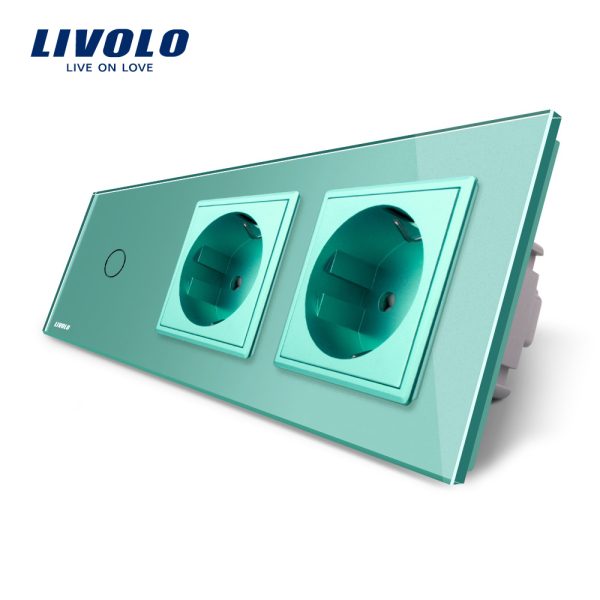 Intrerupator LIVOLO simplu cap scara / cap cruce cu touch si 2 prize din sticla
