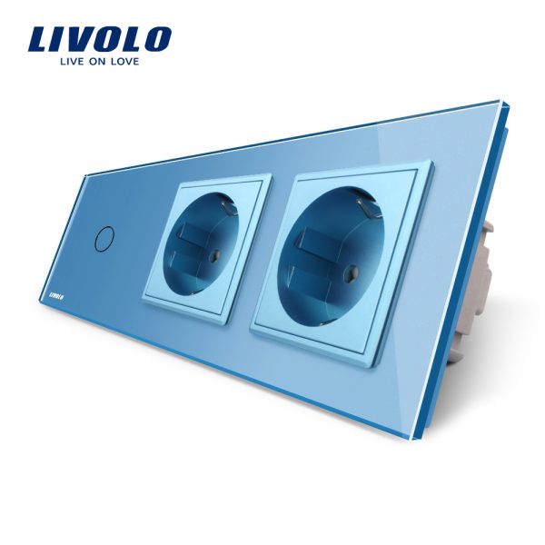 Intrerupator LIVOLO simplu cap scara / cap cruce cu touch si 2 prize din sticla