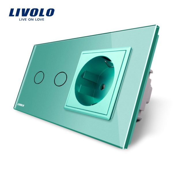 Intrerupator dublu + priza simpla Livolo rama din sticla