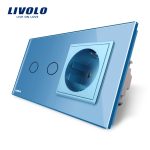 Intrerupator dublu + priza simpla Livolo rama din sticla