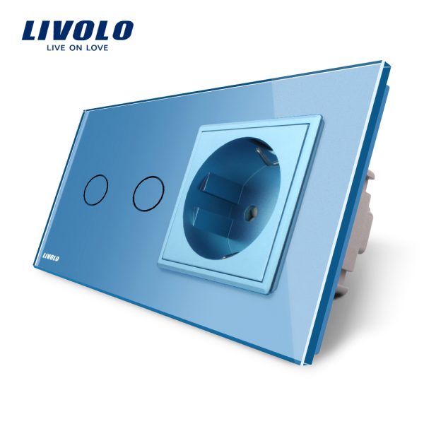 Intrerupator dublu + priza simpla Livolo rama din sticla
