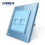 Priza dubla Telefon + Priza internet Livolo cu rama din sticla