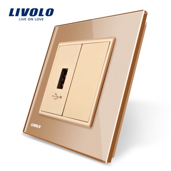 Priza USB Livolo cu rama din sticla