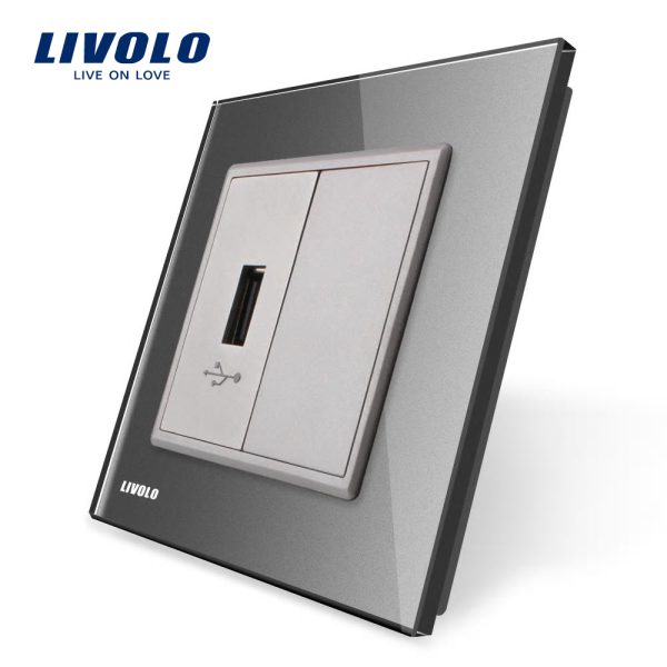 Priza USB Livolo cu rama din sticla