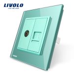 Priza dubla TV + Telefon Livolo cu rama din sticla