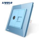 Priza dubla TV + Telefon Livolo cu rama din sticla