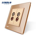 Priza dubla audio Livolo cu rama din sticla